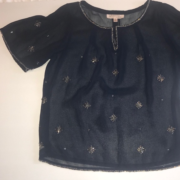 PHILOSOPHY Navy Sheer Blouse w/ bead detail ▪️sz S - Picture 4 of 7